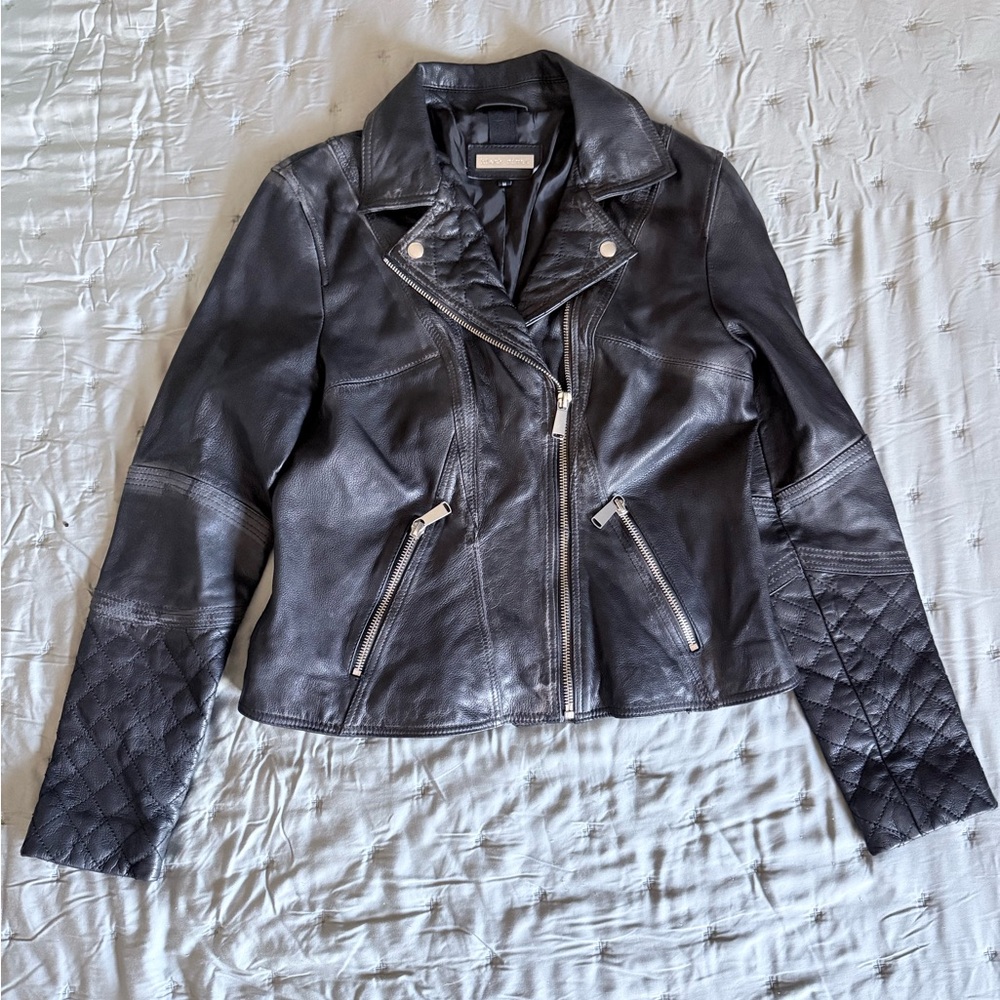 Black Rivet Quilted Black Leather Jacket